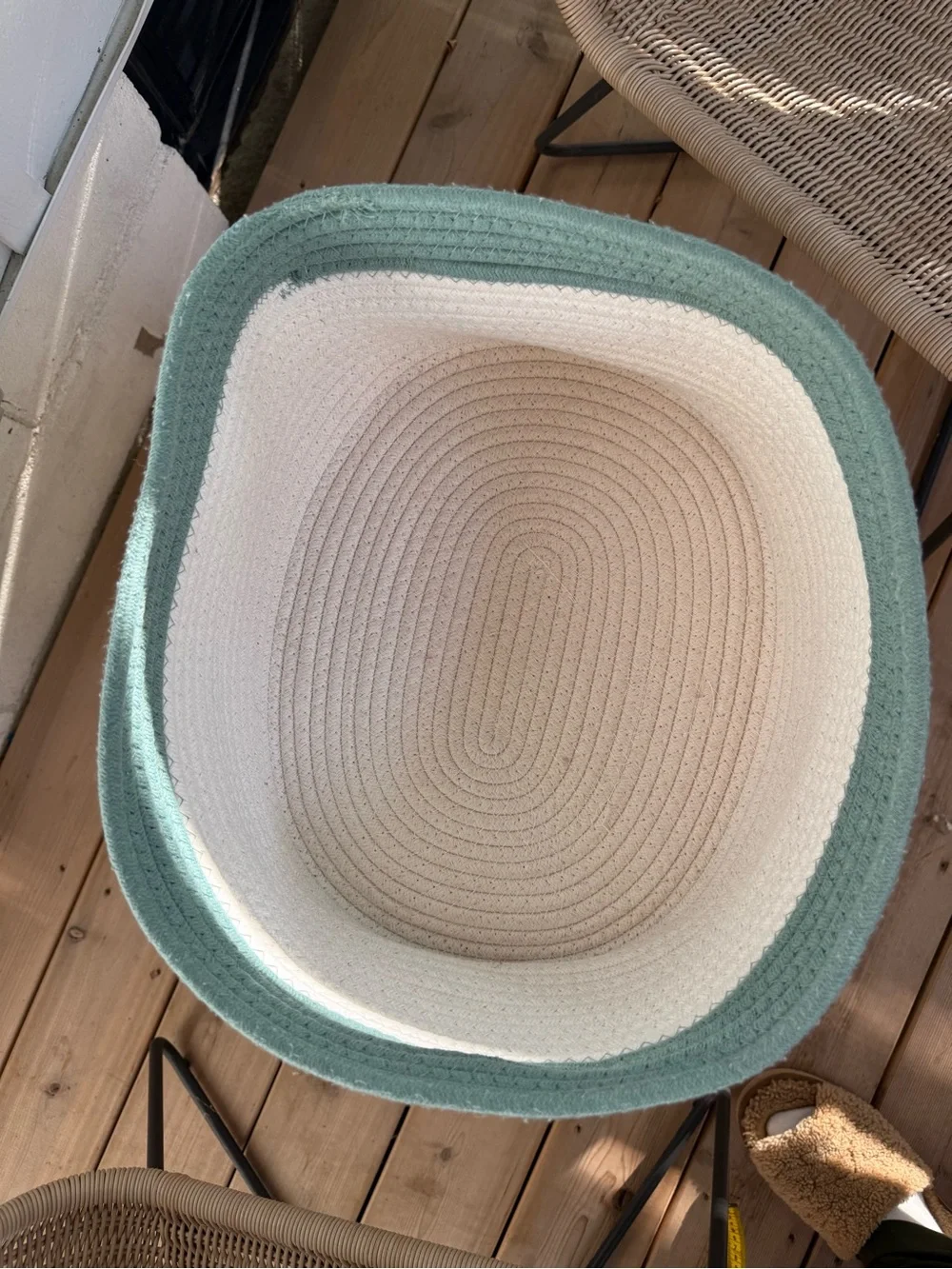 The Container Store Small Kawaii Cotton Rope Bin with Handles Green Sage Cream